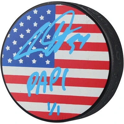 Auston Matthews Toronto Maple Leafs Autographed Hockey Puck with "Papi" Inscription - USA Art by Stadium Custom Kicks - Limited Edition #1/1