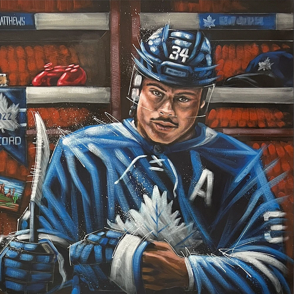 Auston Matthews Toronto Maple Leafs Autographed Stretched 30" x 40" Original Canvas Artwork - Art by Eric Sevigny - #1 of Limited Edition 1