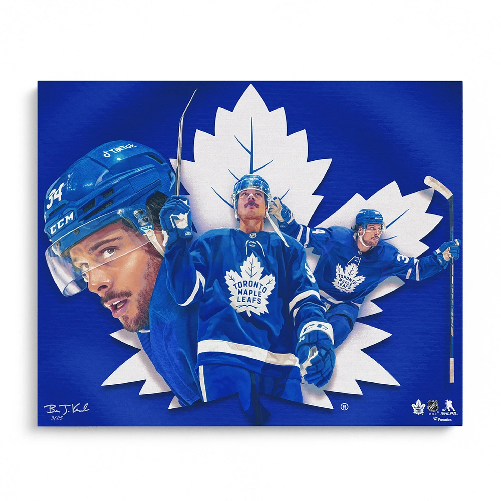 Auston Matthews Toronto Maple Leafs Stretched 20" x 24" Canvas Giclee Print - Designed and Signed by Artist Brian Konnick - Limited Edition of 25