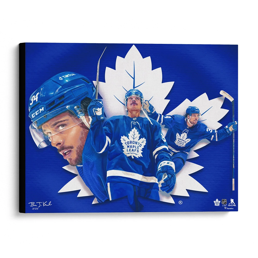 Auston Matthews Toronto Maple Leafs Stretched 20" x 24" Canvas Giclee Print - Designed and Signed by Artist Brian Konnick - Limited Edition of 25
