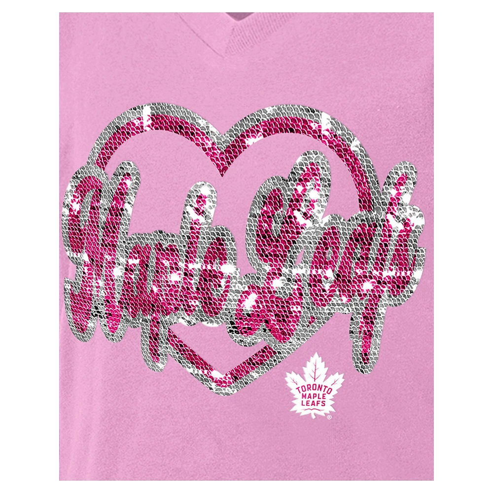 T-shirt à col en V sequins roses pour fille New Era des Maple Leafs de Toronto