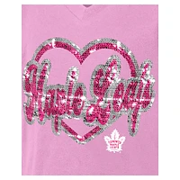T-shirt à col en V sequins roses pour fille New Era des Maple Leafs de Toronto