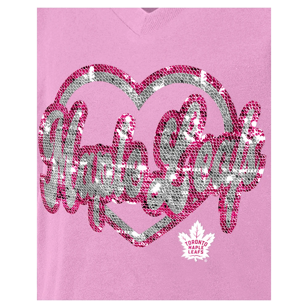 T-shirt à col en V sequins roses pour fille New Era des Maple Leafs de Toronto