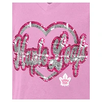 T-shirt à col en V sequins roses pour fille New Era des Maple Leafs de Toronto