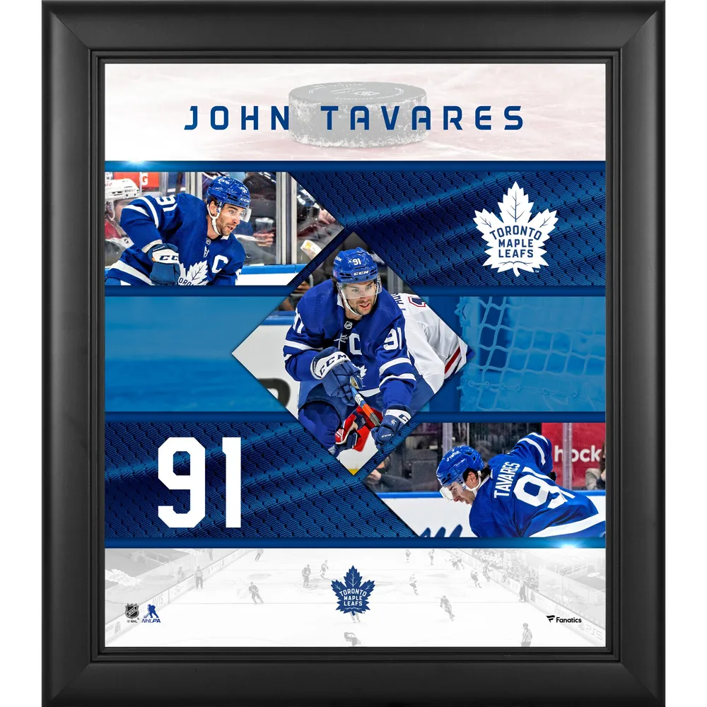 Framed John Tavares Toronto Maple Leafs Autographed 8 x 10 Blue Jersey  Skating with Puck Photograph