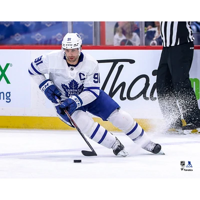 John Tavares Toronto Maple Leafs Unsigned White Jersey Skating Photograph