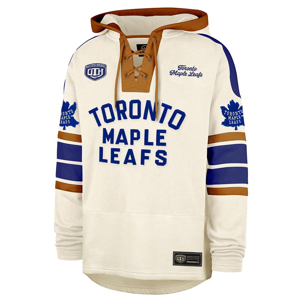 Men's '47  Cream Toronto Maple Leafs Old Time Hockey Lace-Up Pullover Hoodie