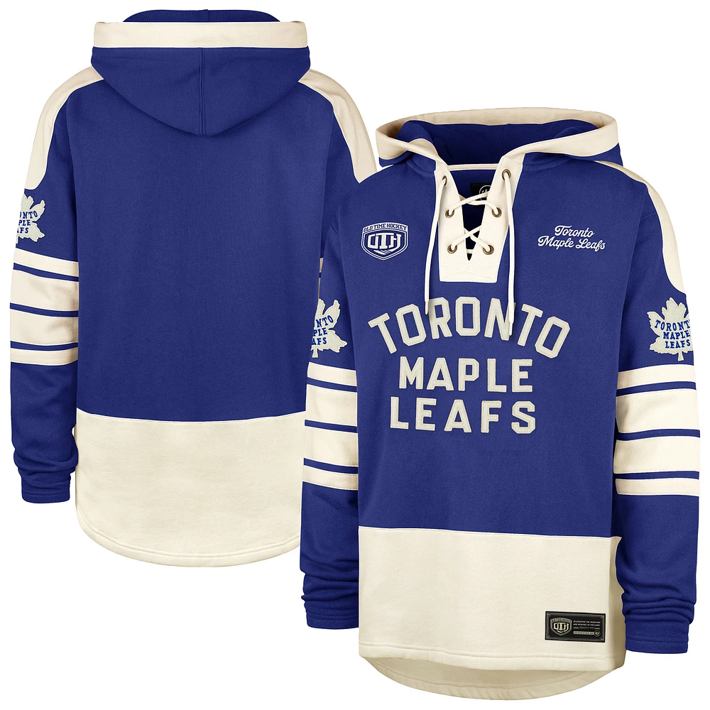 Men's '47  Royal/Cream Toronto Maple Leafs Old Time Hockey Lace-Up Pullover Hoodie