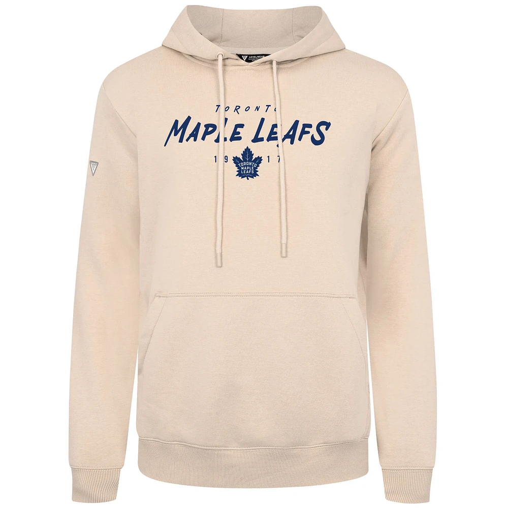Men's Levelwear Cream Toronto Maple Leafs Scratched Podium Pullover Hoodie