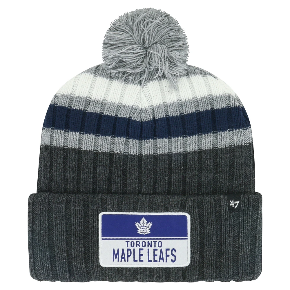 Bonnet en tricot à revers avec patch pile des Maple Leafs de Toronto '47 gris pour hommes avec pompon