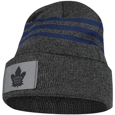 Men's adidas Charcoal Toronto Maple Leafs Three Stripe - Cuffed Knit Hat