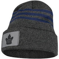 Men's adidas Charcoal Toronto Maple Leafs Three Stripe - Cuffed Knit Hat