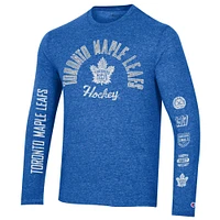 T-shirt à manches longues trois mélanges multi-logos Champion Heather Blue des Maple Leafs de Toronto pour hommes