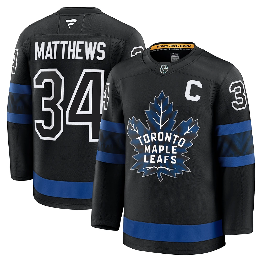 Maillot de capitaine alternatif noir Auston Matthews des Maple Leafs Toronto pour hommes Fanatics