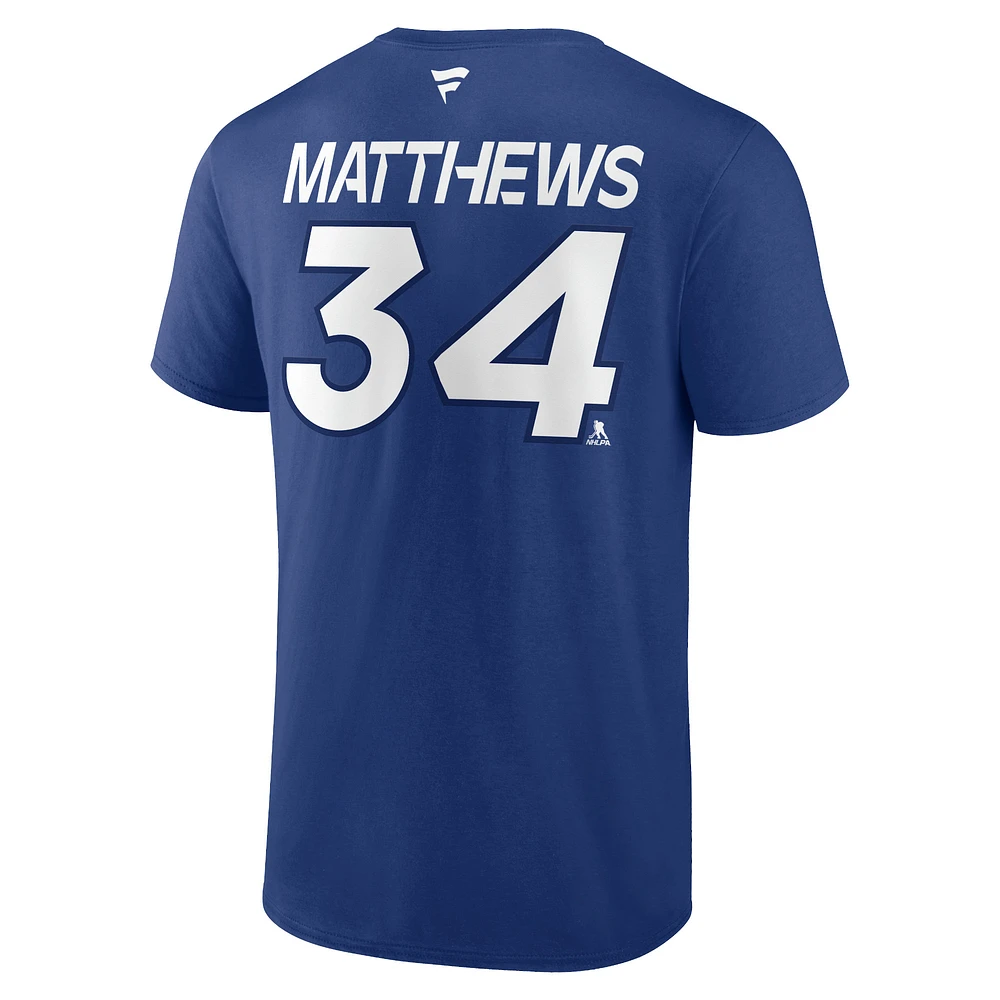 T-shirt avec nom et numéro authentique Pro Prime des Maple Leafs de Toronto Fanatics Auston Matthews pour hommes