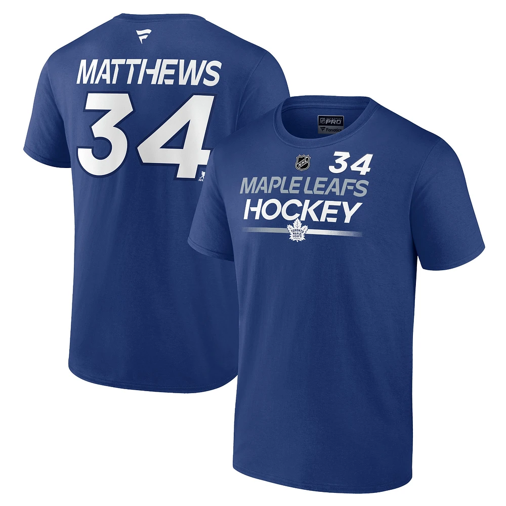 T-shirt avec nom et numéro authentique Pro Prime des Maple Leafs de Toronto Fanatics Auston Matthews pour hommes