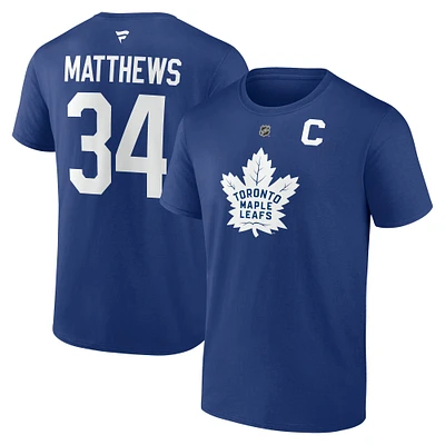 T-shirt bleu authentique avec nom et numéro de pile pour hommes Fanatics Auston Matthews des Maple Leafs Toronto