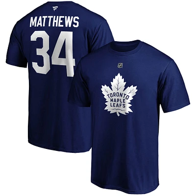 T-shirt bleu avec nom et numéro Auston Matthews des Maple Leafs de Toronto marque fanatiques pour hommes