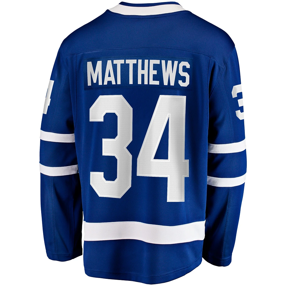 Maillot de joueur échappé à domicile bleu Auston Matthews des Maple Leafs Toronto pour hommes Fanatics Captain Patch