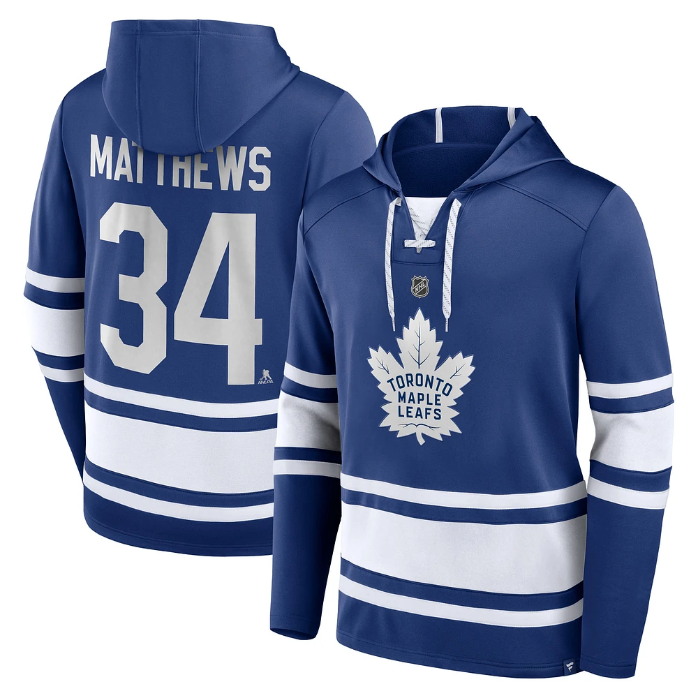 Men's Fanatics Auston Matthews Blue Toronto Maple Leafs Name & Number Lace-Up Pullover Hoodie