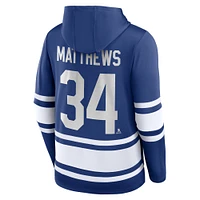 Men's Fanatics Auston Matthews Blue Toronto Maple Leafs Name & Number Lace-Up Pullover Hoodie