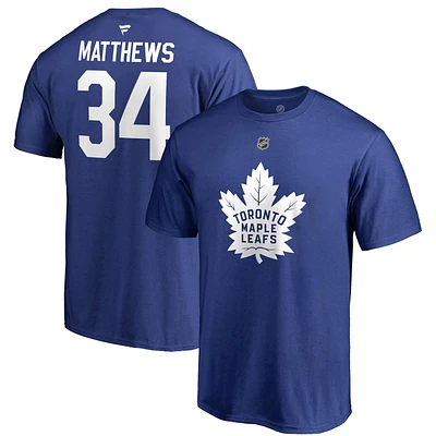 T-shirt authentique avec nom et numéro de pile l'équipe des Maple Leafs Toronto Fanatics Auston Matthews bleu pour hommes