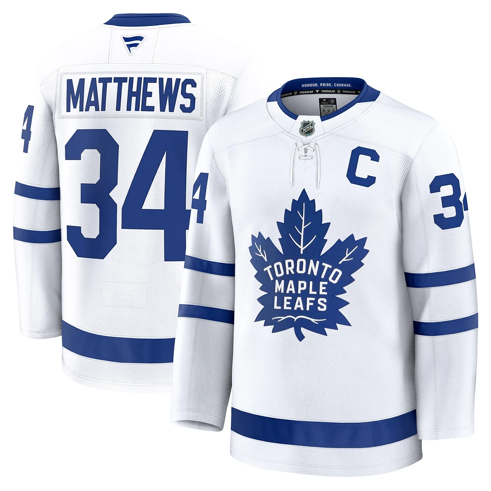 Men's Fanatics Auston Matthews White Toronto Maple Leafs Captain Patch Away Premium Jersey