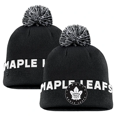 Bonnet en tricot à revers haut avec pompon pour homme Fanatics Black Toronto Maple Leafs