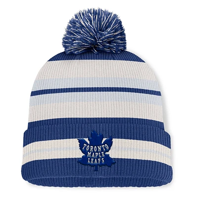 Bonnet en tricot à revers avec pompon pour homme Fanatics bleu/crème Toronto Maple Leafs Decades Collection