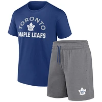 Pack combiné de t-shirts et shorts Humble des Maple Leafs Toronto fanatiques bleu/gris chiné pour hommes