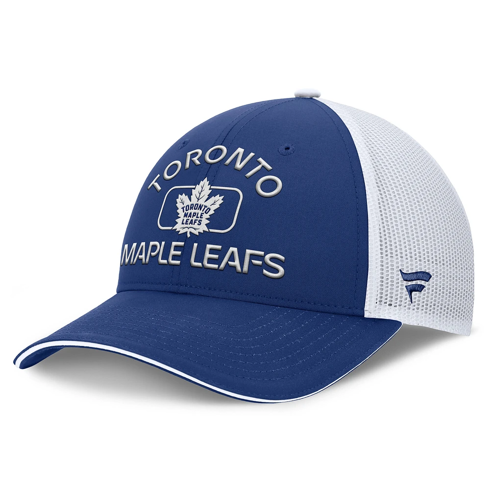 Casquette ajustable structurée à dos en maille bleu/blanc des Maple Leafs de Toronto Fanatics Authentic Pro Rink pour homme