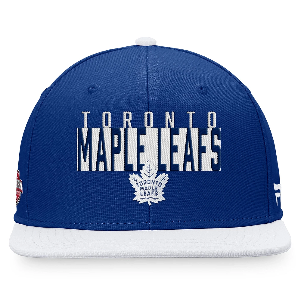 Casquette Snapback à couleurs contrastées fondamentales des Maple Leafs de Toronto Fanatics bleu/blanc pour hommes