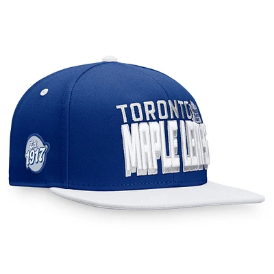 Casquette Snapback rétro bicolore Heritage Fanatics bleu/blanc des Maple Leafs de Toronto pour hommes