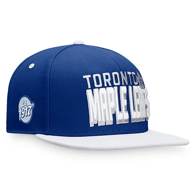 Casquette Snapback rétro bicolore Heritage Fanatics bleu/blanc des Maple Leafs de Toronto pour hommes