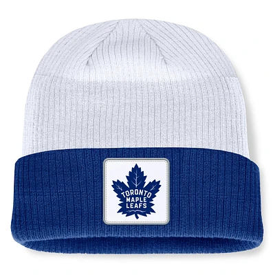 Bonnet en tricot à revers color-block bleu/blanc pour homme Fanatics Toronto Maple Leafs Heritage Showboat