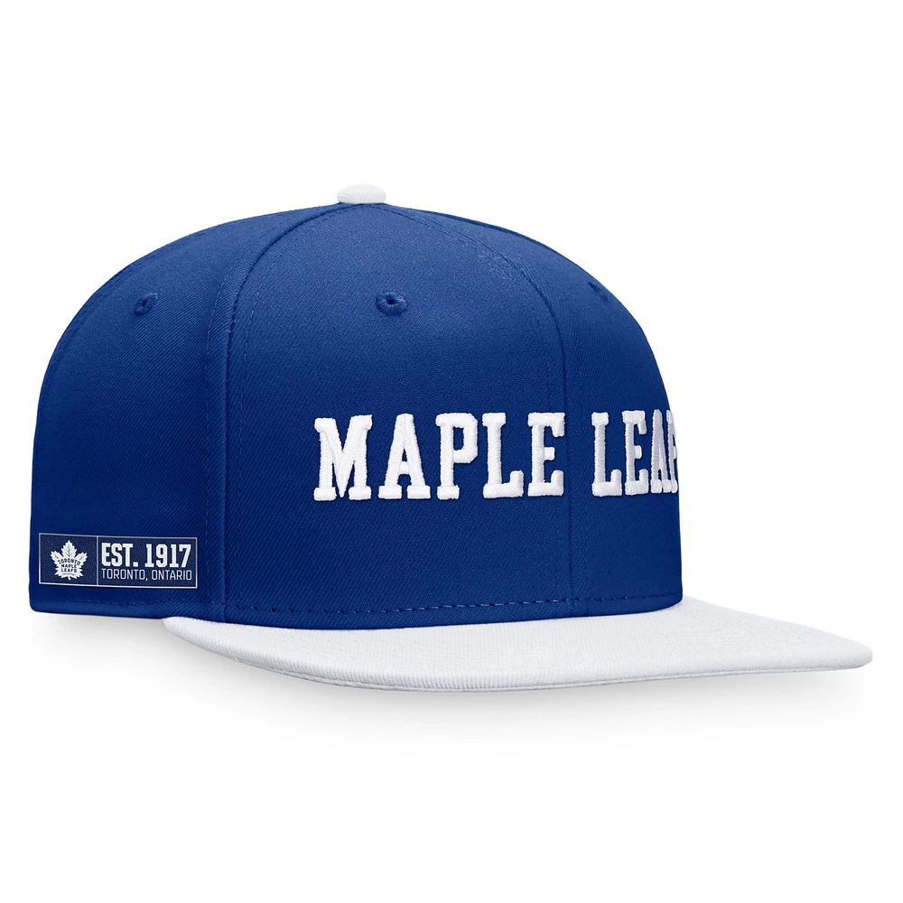 Casquette Snapback emblématique à couleur bloquée des Maple Leafs de Toronto Fanatics bleu/blanc pour hommes