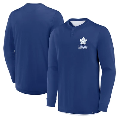 T-shirt Henley à manches longues Adrenaline Push bleu Fanatics pour homme des Maple Leafs de Toronto