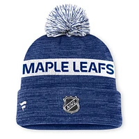 Bonnet en tricot à revers avec pompon authentique Pro Rink des Maple Leafs de Toronto Fanatics bleu pour homme