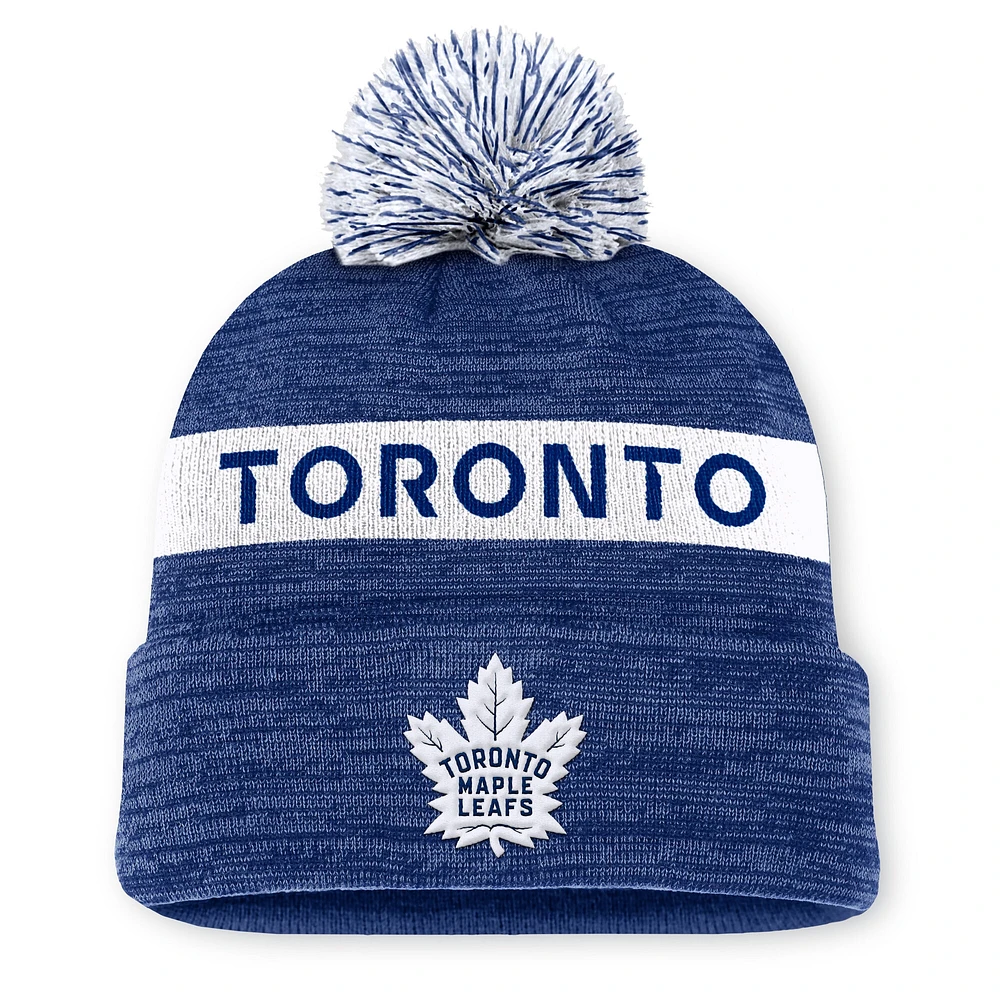 Bonnet en tricot à revers avec pompon authentique Pro Rink des Maple Leafs de Toronto Fanatics bleu pour homme