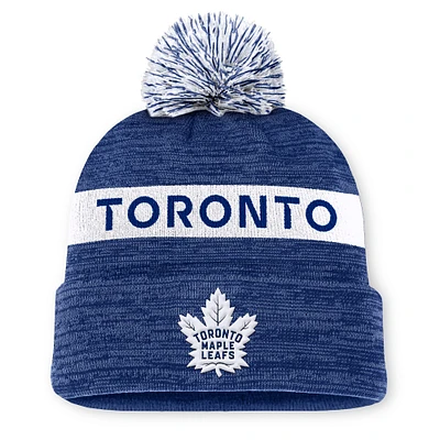 Bonnet en tricot à revers avec pompon authentique Pro Rink des Maple Leafs de Toronto Fanatics bleu pour homme