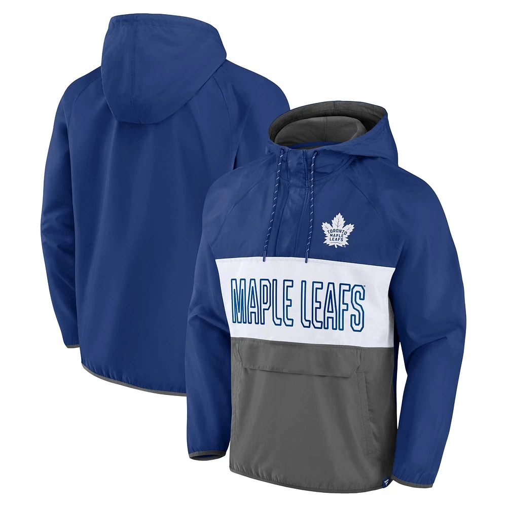 Men's Fanatics Blue Toronto Maple Leafs Backhand Shooter Anorak Raglan Quarter-Zip - Hoodie Jacket