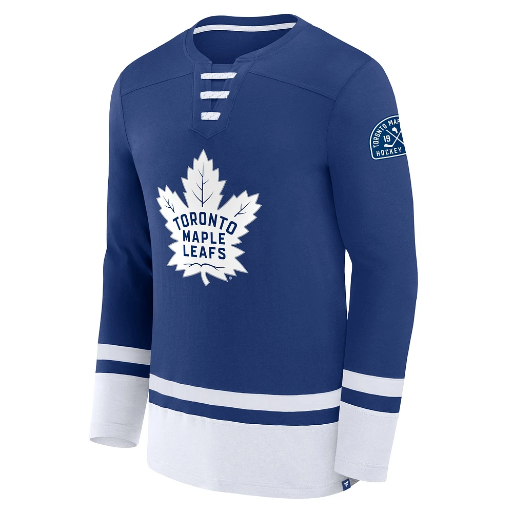 Men's Fanatics Blue Toronto Maple Leafs Lace-Up High Point Long Sleeve T-Shirt