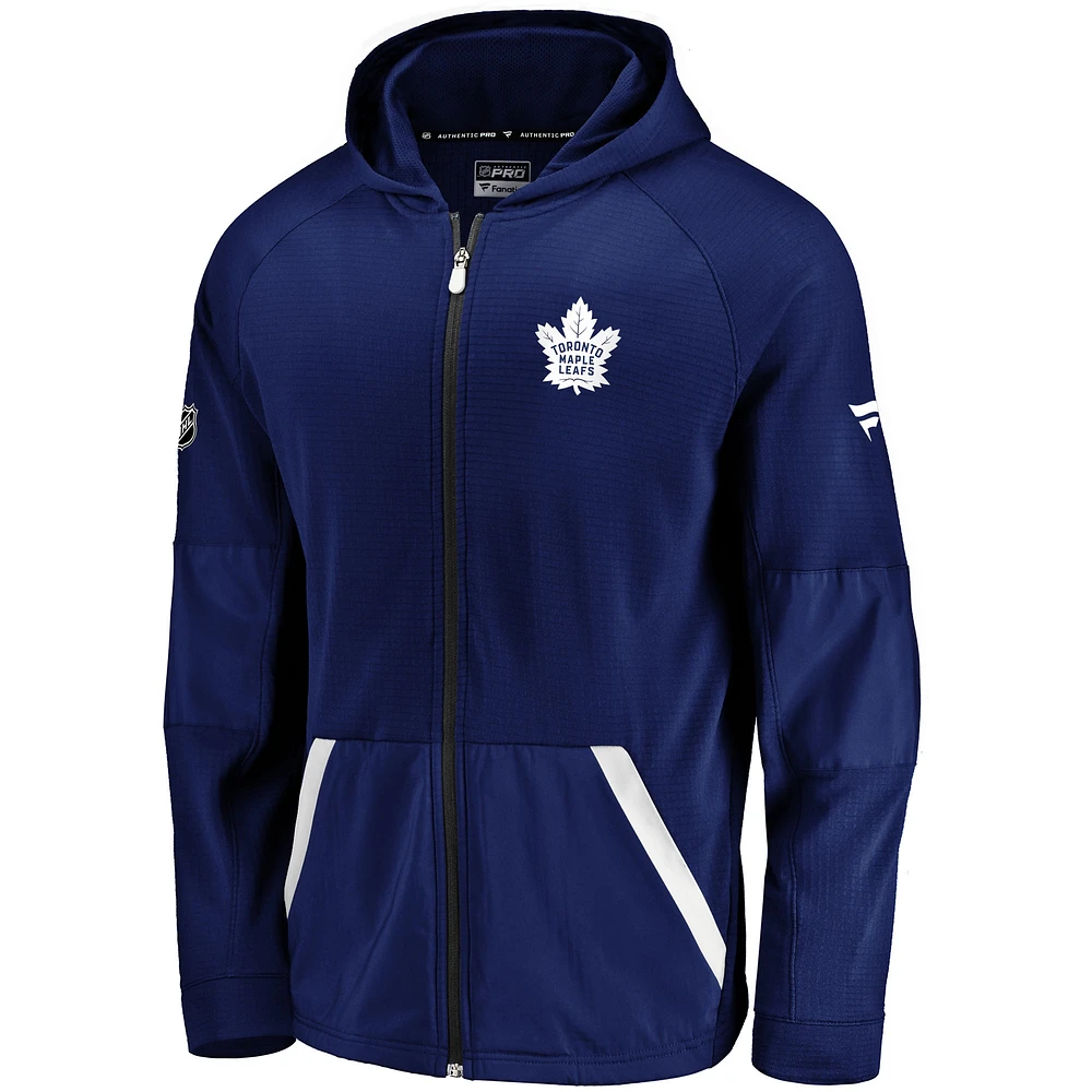 Veste bleue entièrement zippée Fanatics pour hommes des Maple Leafs de Toronto Rinkside Grid-Back Raglan