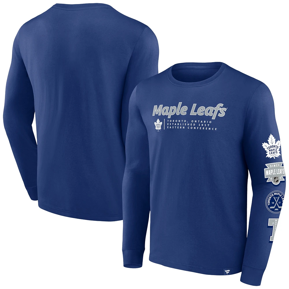 T-shirt bleu à manches longues Fanatics pour hommes des Maple Leafs de Toronto Strike the Goal