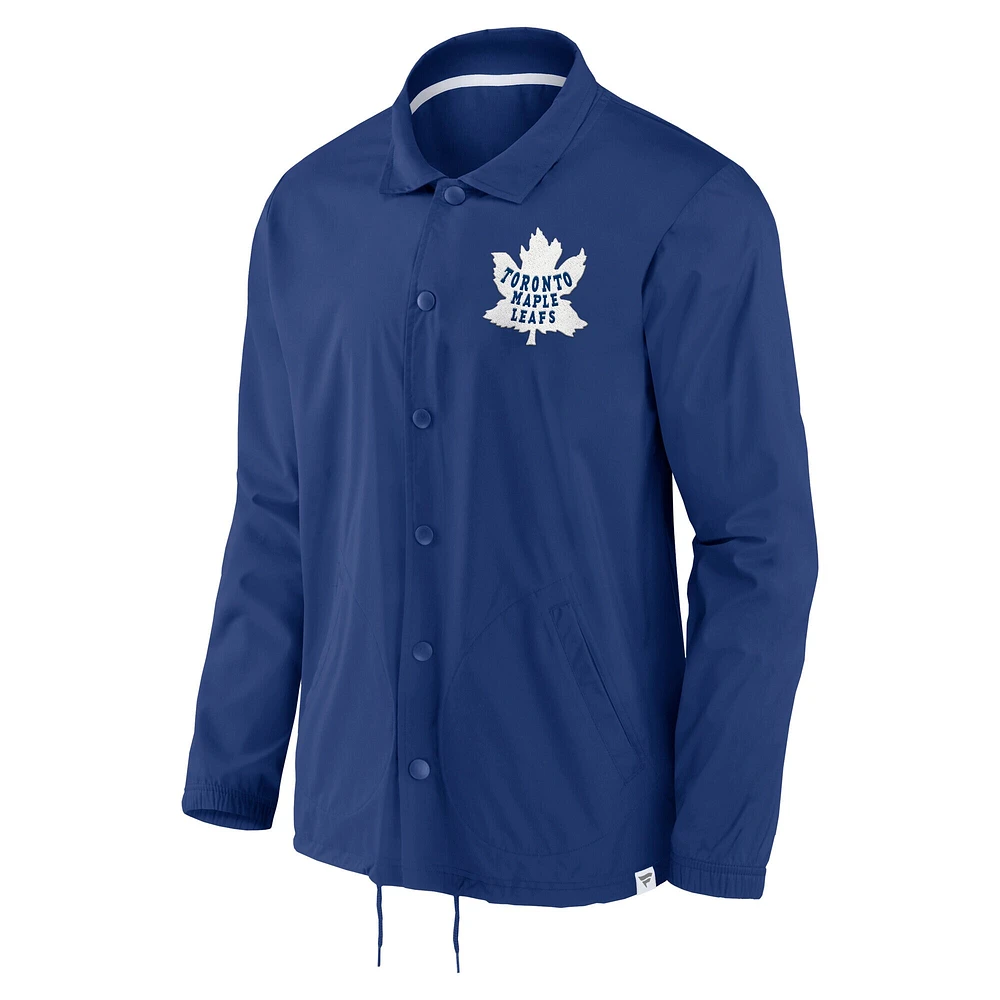 Veste à boutons-pression True Classics Varsity Coach des Maple Leafs de Toronto pour hommes Fanatics Blue