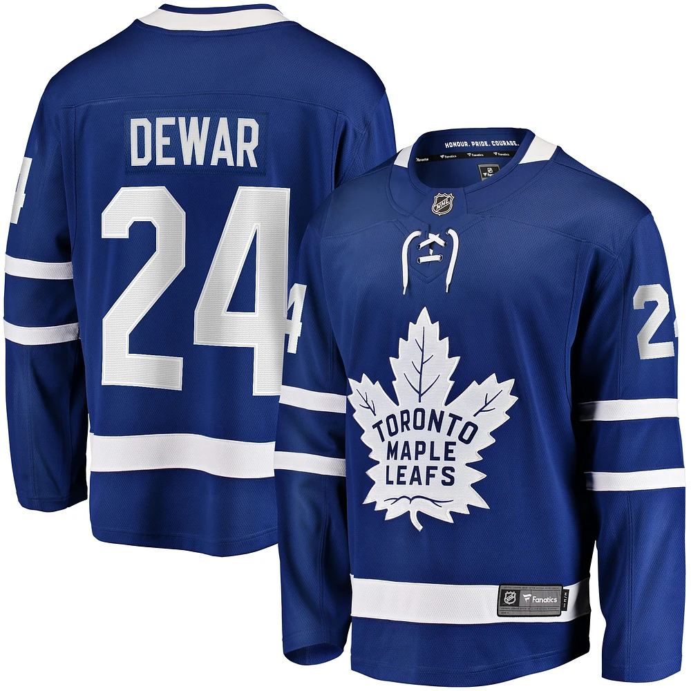 Fanatics pour hommes Connor Dewar bleu Toronto Maple Leafs Home Premier Breakaway Player Maillot