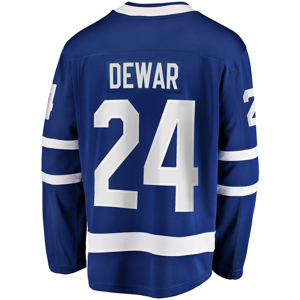 Fanatics pour hommes Connor Dewar bleu Toronto Maple Leafs Home Premier Breakaway Player Maillot