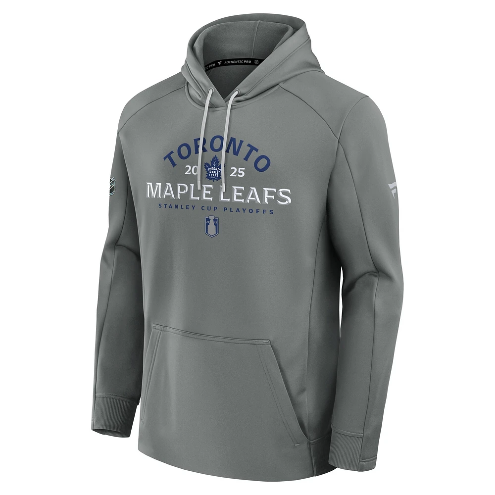 Men's  Fanatics Gray Toronto Maple Leafs 2025 Stanley Cup Playoffs Authentic Pro Pullover Hoodie