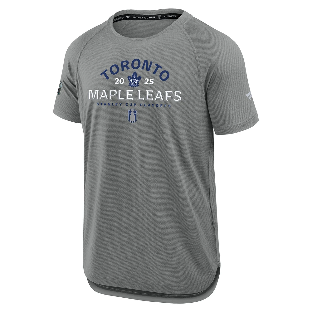 Men's Fanatics Heather Gray Toronto Maple Leafs 2025 Stanley Cup Playoffs Authentic Pro Rink Performance T-Shirt