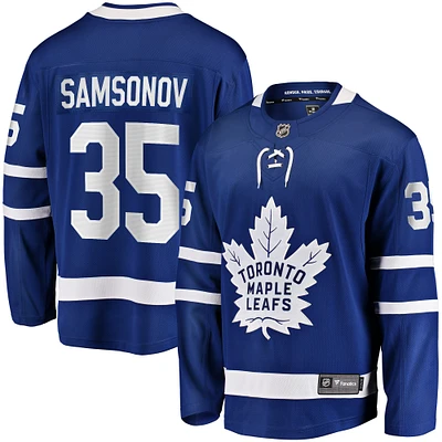 Maillot de joueur échappé à domicile des Maple Leafs Toronto Fanatics Ilya Samsonov bleu pour hommes